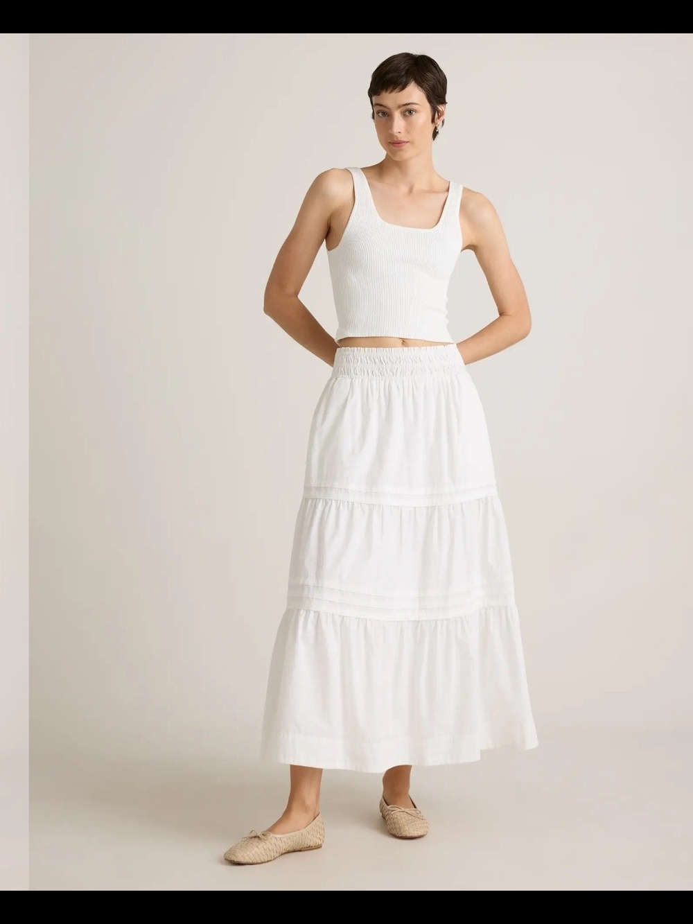 Quince White Organic Poplin Tiered Maxi Skirt